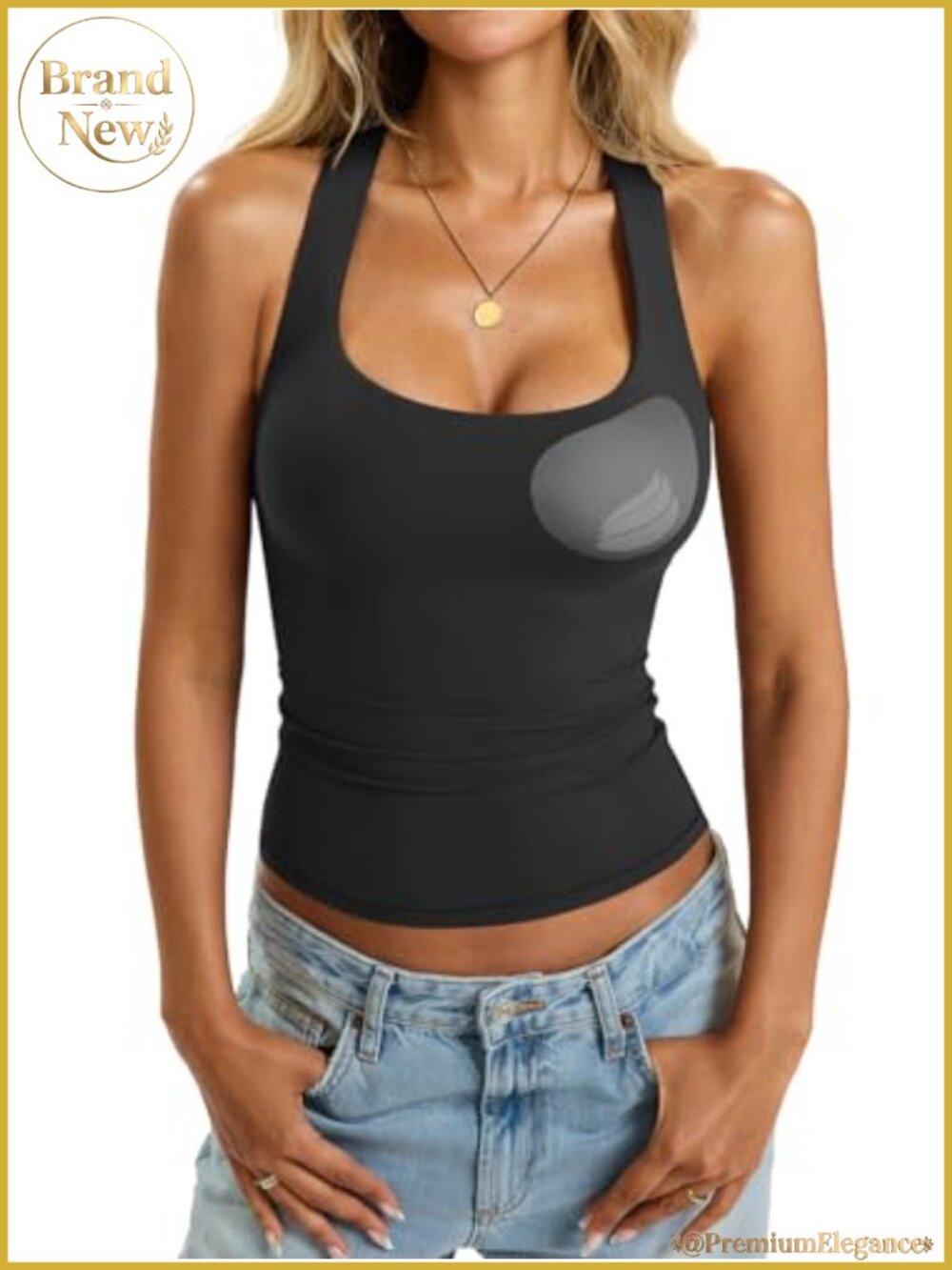 Padded Racerback Tank Top Double Lined Built in Bra Cami